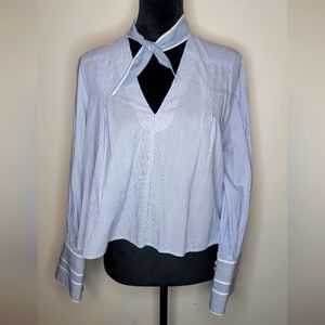 Sea New York Nautical Long Sleeve Striped White & Blue 100% Cotton Blouse Size 6